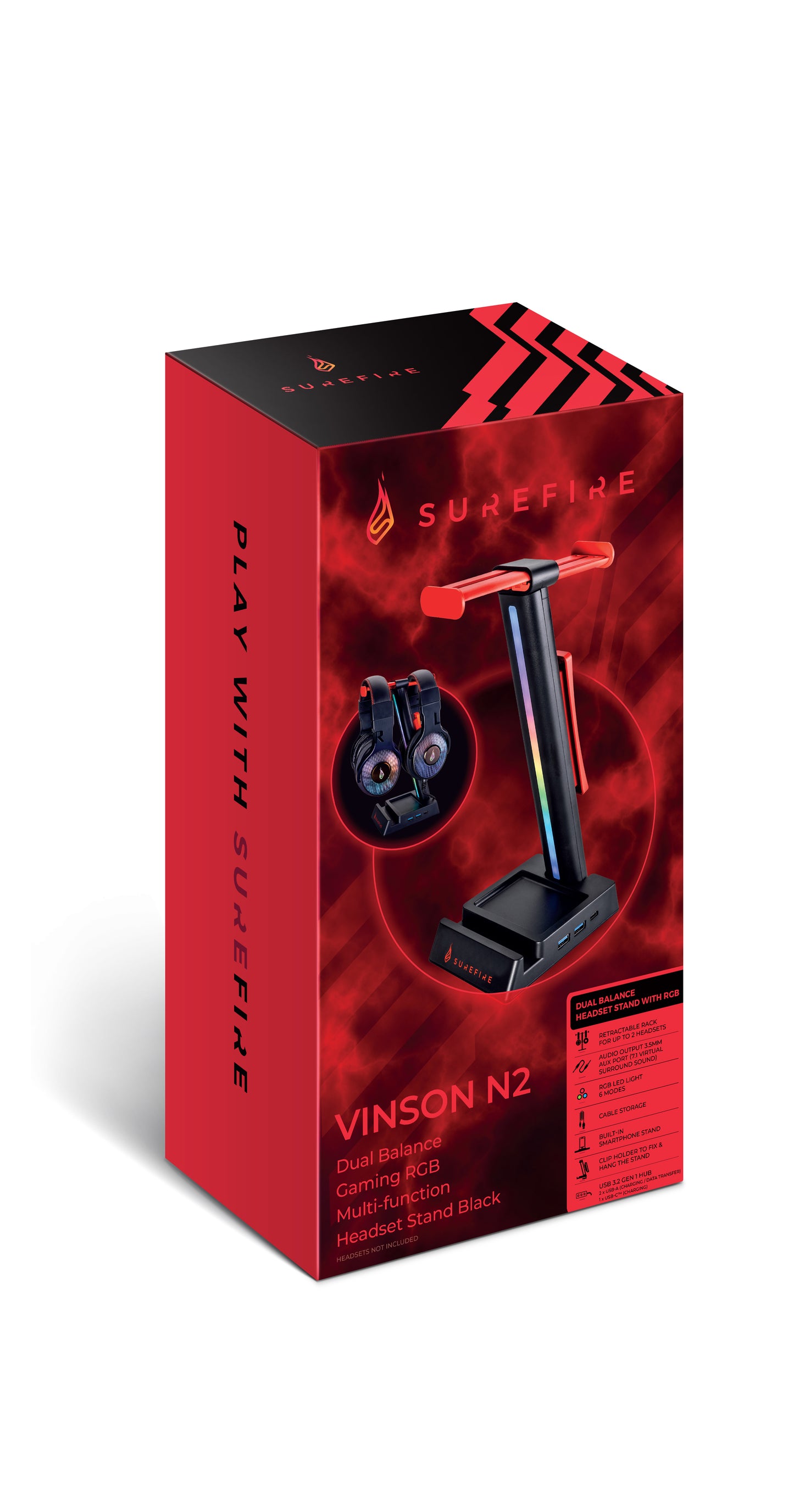 Surefire Vinson N2 Dual Balance Gaming Rgb Multi-function Headset Stand Black