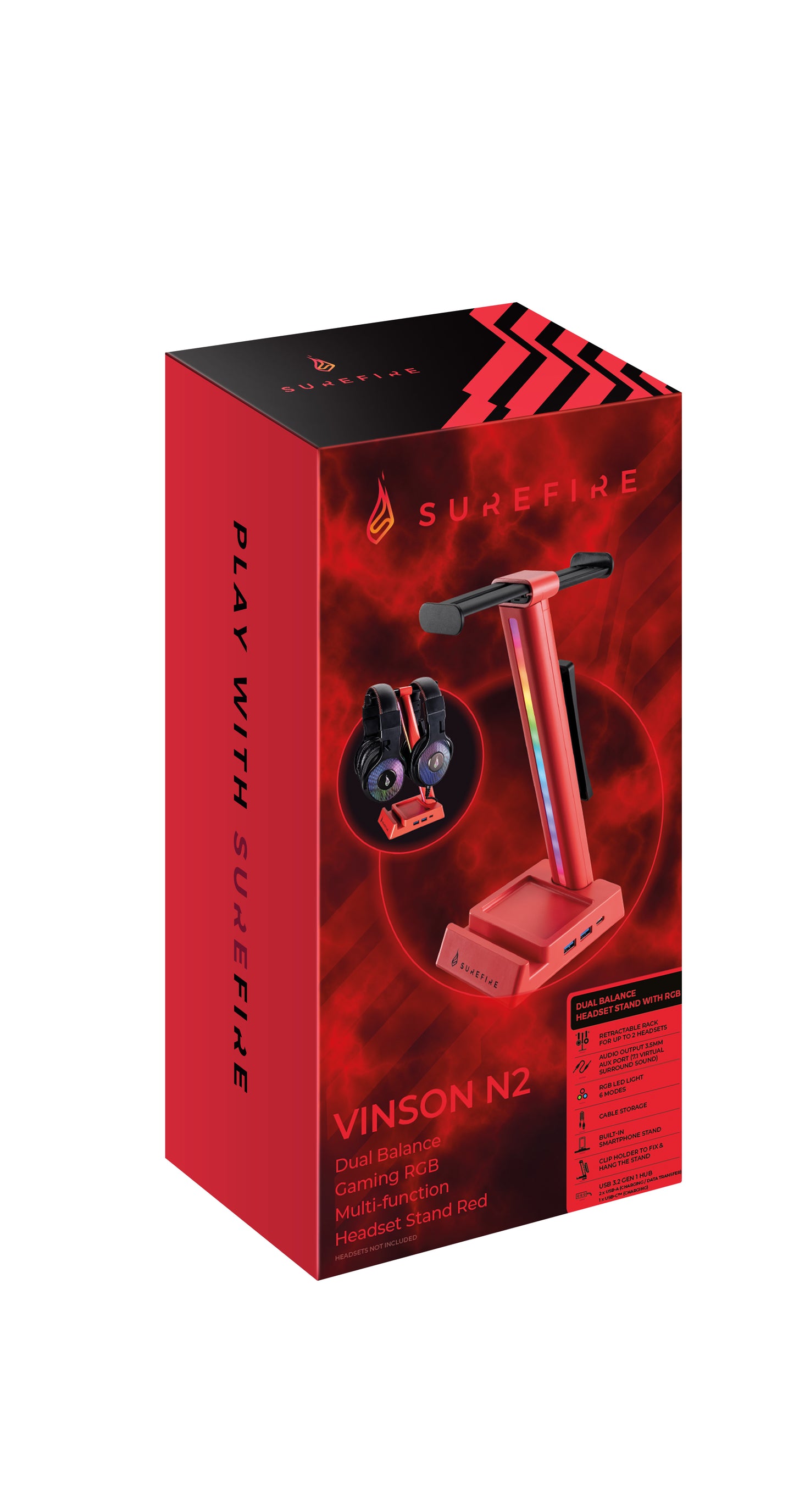 Surefire Vinson N2 Dual Balance Gaming Rgb Multi-function Headset Stand Red