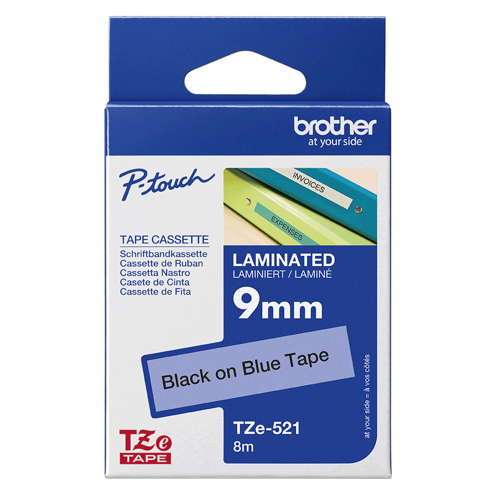 Brother Laminated Tape 8m x 9mm Black On Blue – view 5