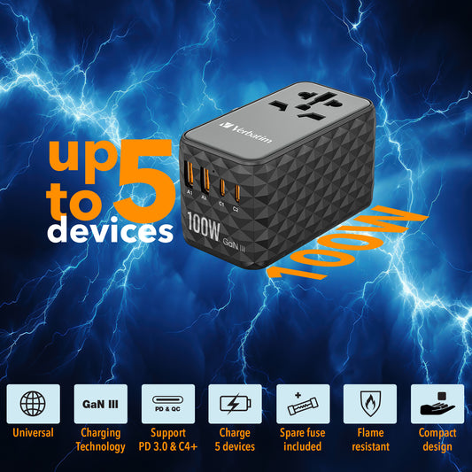 Verbatim UTA-06 Gan Iii Universal Travel Adapter with 2 x USB-C Pd 100W & Qc 4+, 2 x USB-A Qc 3.1 – view 2
