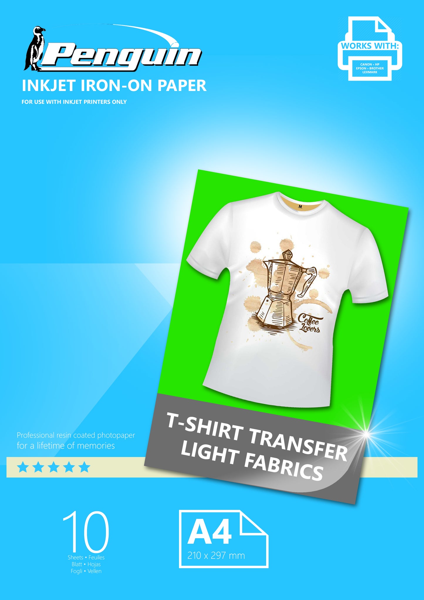 Penguin Inkjet Iron Paper On For Light Textiles 10 Sheets A 4