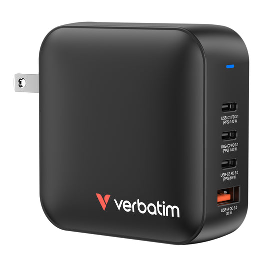 Verbatim Mini Gan Charger 165W 4 Port Us/Eu/Uk Adp