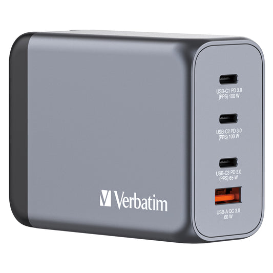 Verbatim GNC-200 Gan Charger 200W with 2 x USB-C Pd 100W, 1 x USB-C Pd 65W, 1 x USB Qc 3.0 (eu, Uk, Us)