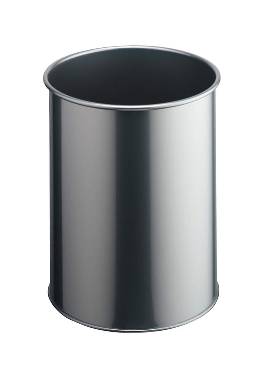 Durable Waste Basket Metal Round 15 Silver