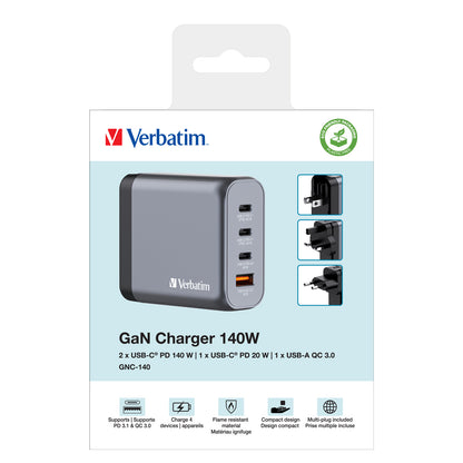 Verbatim GNC-140 Gan Charger 140W with 2 x USB-C Pd 140W, 1 x USB-C Pd 20W, 1 x USB-A Qc 3.0 (eu, Uk, Us) – view 7