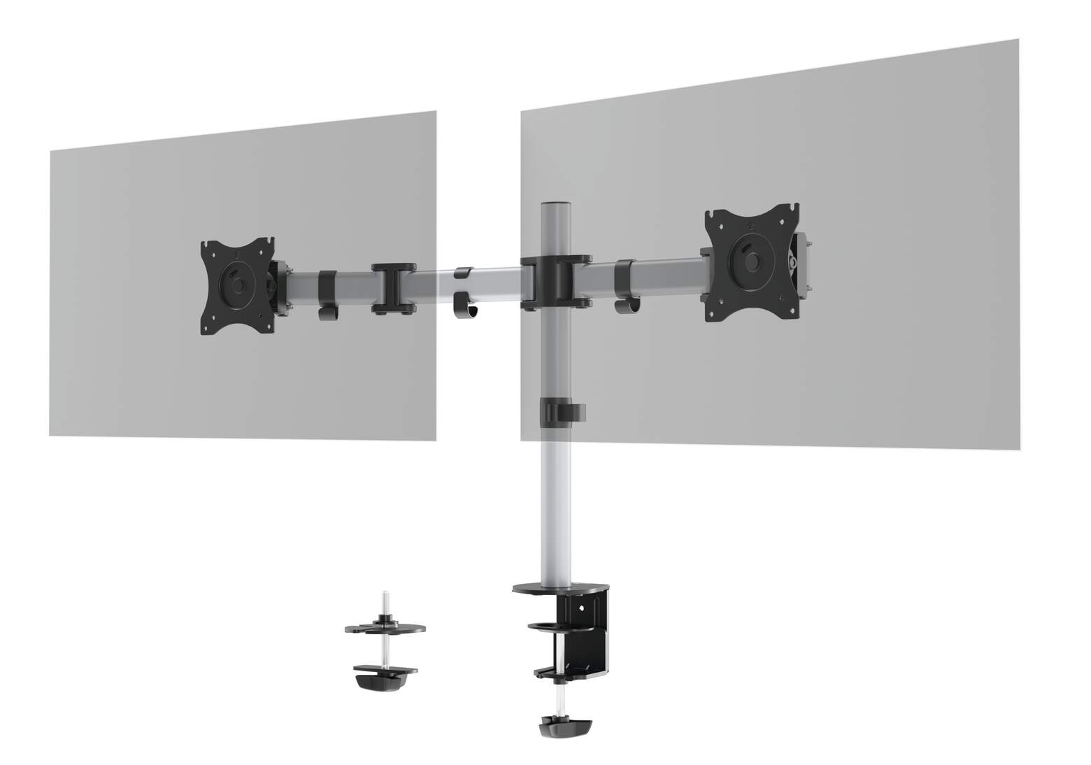 Durable Monitor Mount Select For 2 Screens Desk Clamp Silver