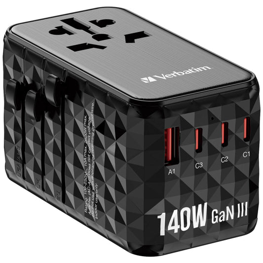 Verbatim Gan Iii Universal Travel Adapter UTA-10 with 2 x USB-C Pd 140W & Qc 4+, 2 x USB-A Qc 3.00