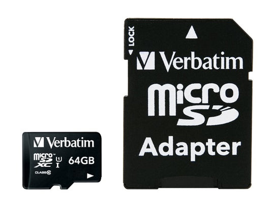Verbatim Premium 64GB Micro Sd Card + Adaptor, Sdxc, Ush-I, Class 10, U1, V10