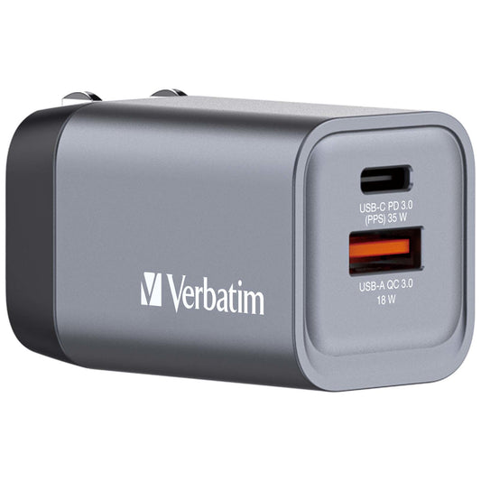 Verbatim GNC-35 Gan Charger 35W with 1 x USB-C Pd 35W, x USB-A Qc 3.0 (eu, Uk, Us)