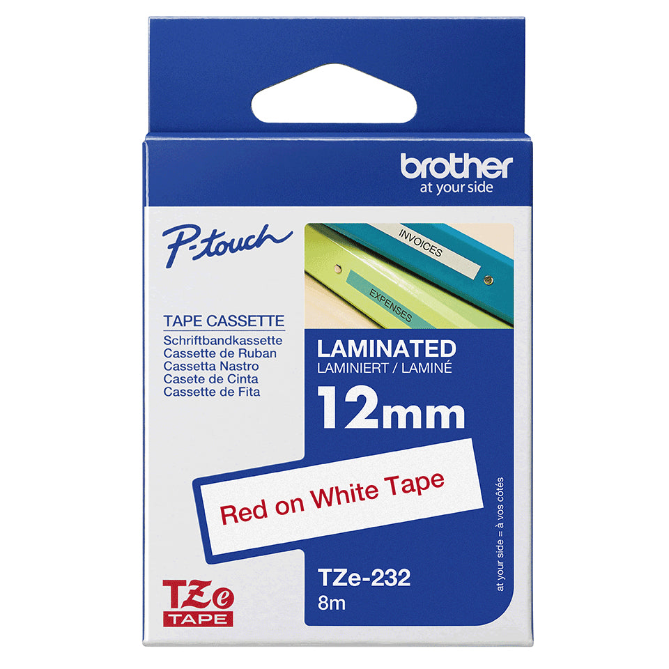 Brother Laminated Tape 8m x 12mm Red On White – view 4