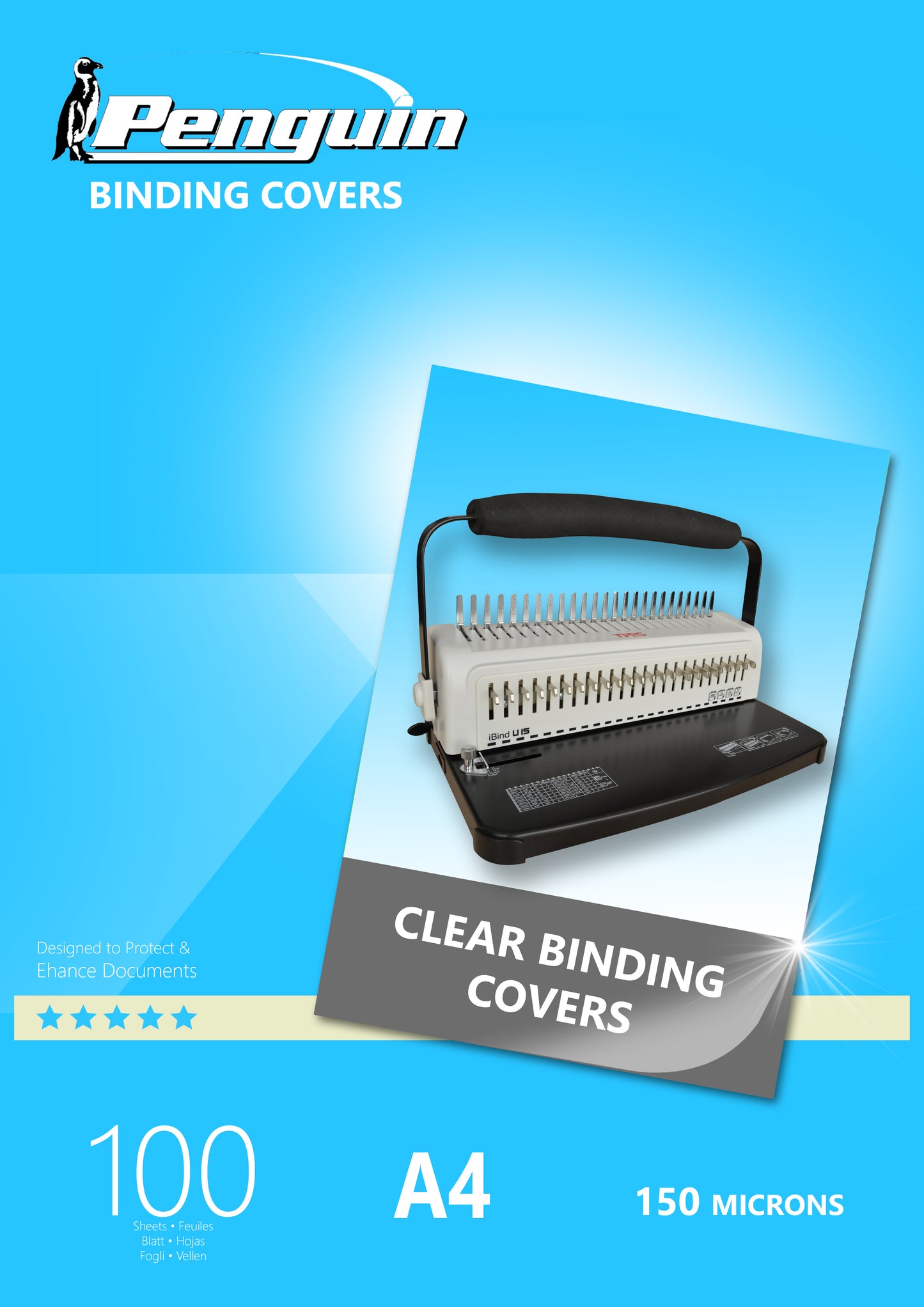 Penguin Clear Binding Covers 150 Microns A4 100 Per Box