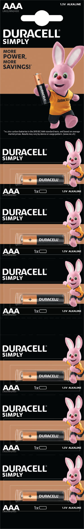 Duracell Simply HBDC AAA 6x1s (20 Pack) LR03 MN2400