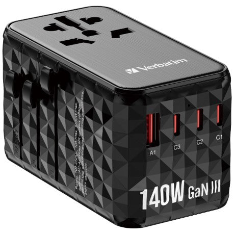 Verbatim Gan iii Universal Travel Adapter Uta-10 With 2 X USB-c Pd 140w & Qc 4+ 2 X USB-a Qc 3.00