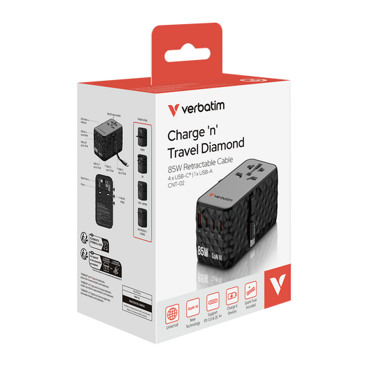 Verbatim Charge 'n' Travel Diamond 85w Rectractable Cable Cnt-02