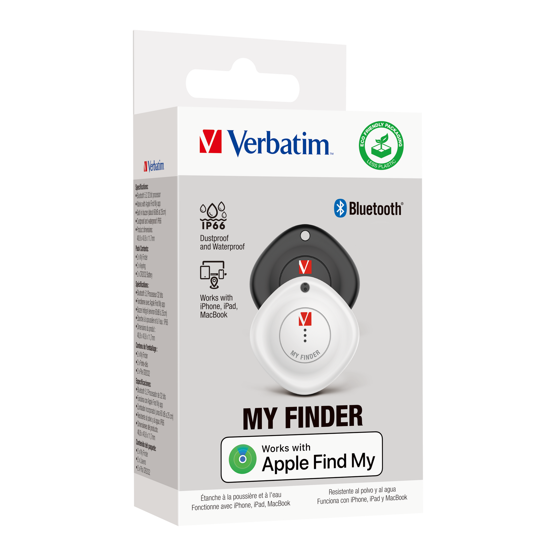 Verbatim Myf-02 Bluetooth Item Finder 2 Pack Black white Up To 12 Months Battery Power