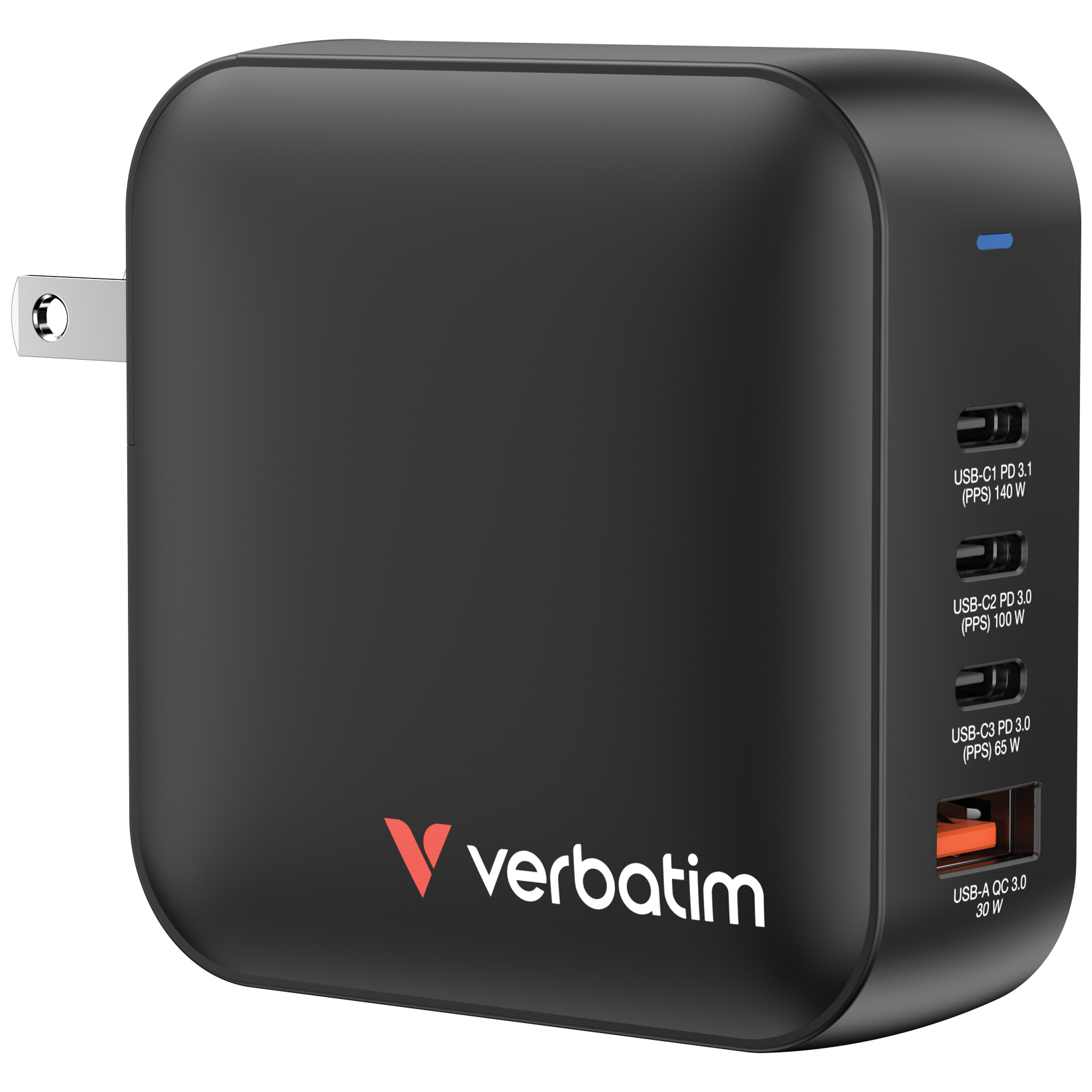 Verbatim Mini Gan Charger 165W 4 Port Us/Eu/Uk Adp