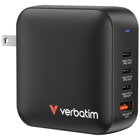 Verbatim Mini Gan Charger 165W 4 Port Us/Eu/Uk Adp