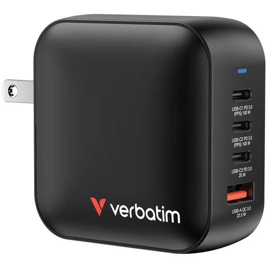 Verbatim Mini Gan Charger 100W 4 Port Us/Eu/Uk Adp
