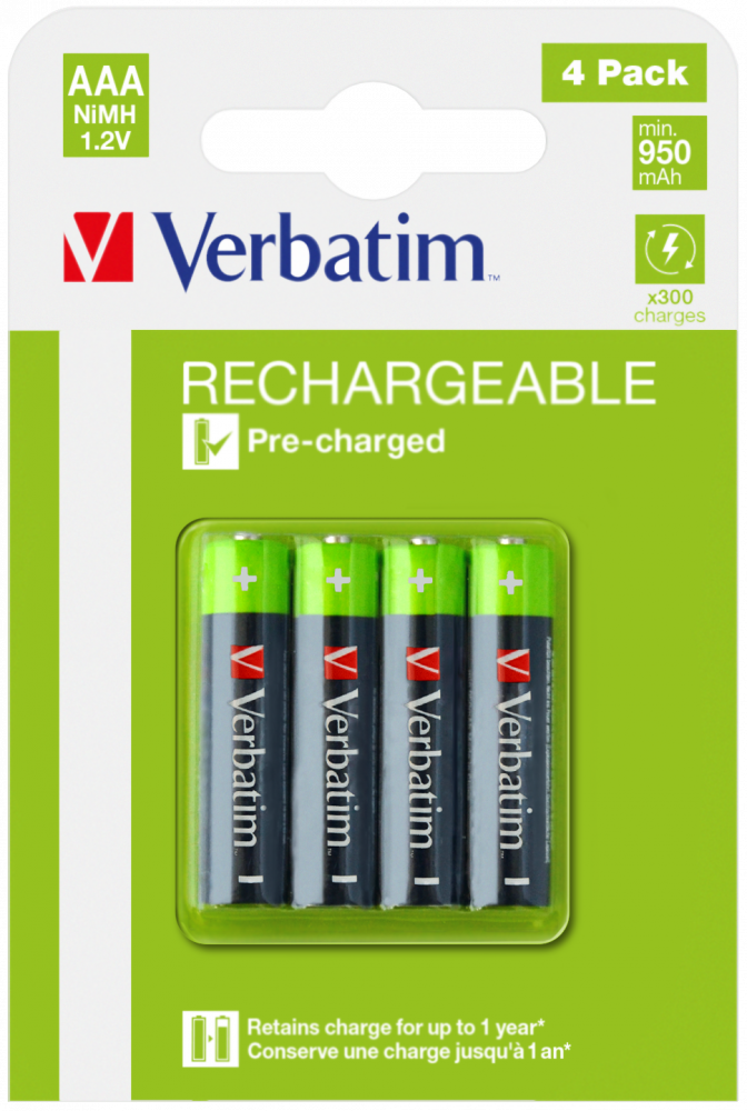 Verbatim Aaa Premium Rechargeable Batteries Hr03 4 Pack