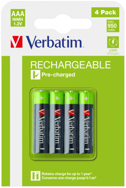 Verbatim Aaa Premium Rechargeable Batteries Hr03 4 Pack