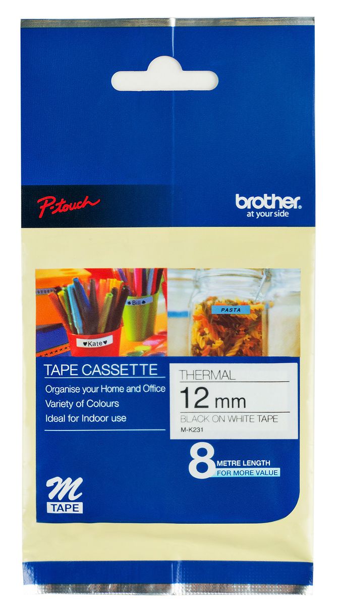 Brother Non Laminated Tape 8m X 12mm Black On White
