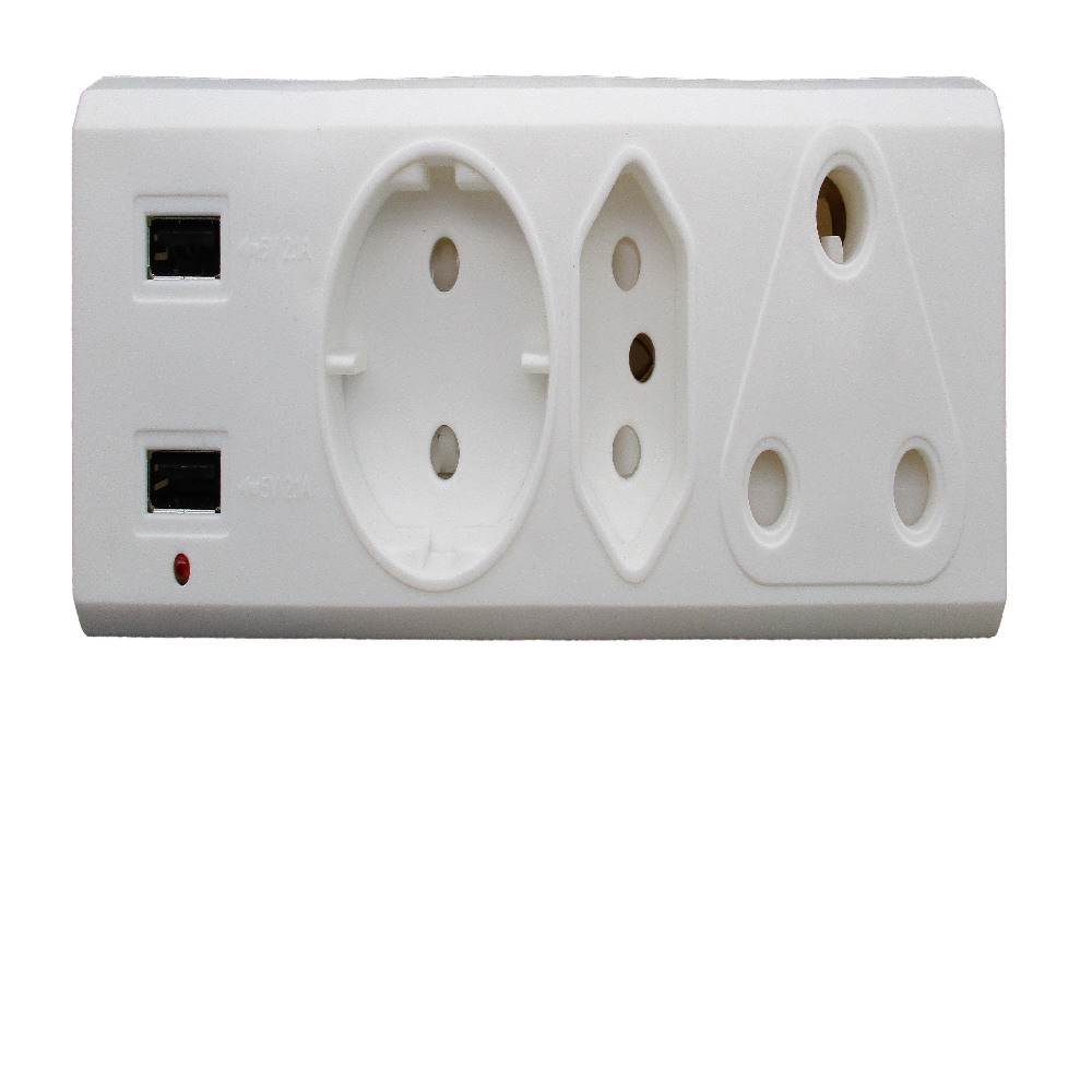 Ele Adaptor USB 3way 1x16a 1xschuko 1x5a 2x2 1a USB