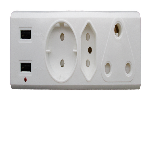 Ele Adaptor USB 3way 1x16a 1xschuko 1x5a 2x2 1a USB