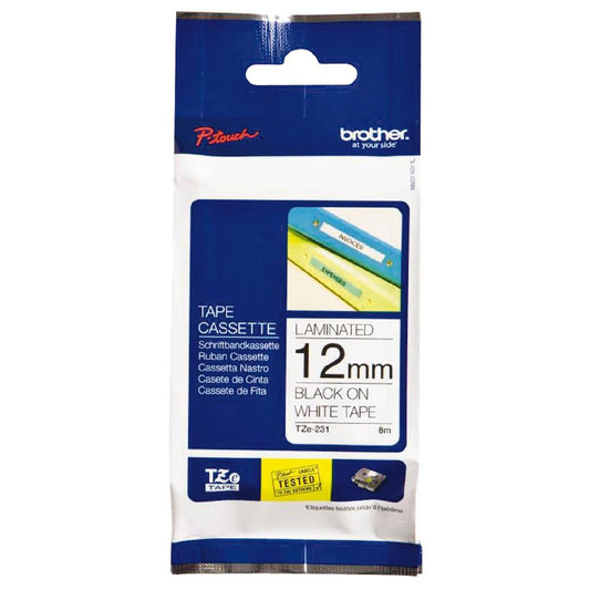 Brother Laminated Tape 8m X 12mm Black On White