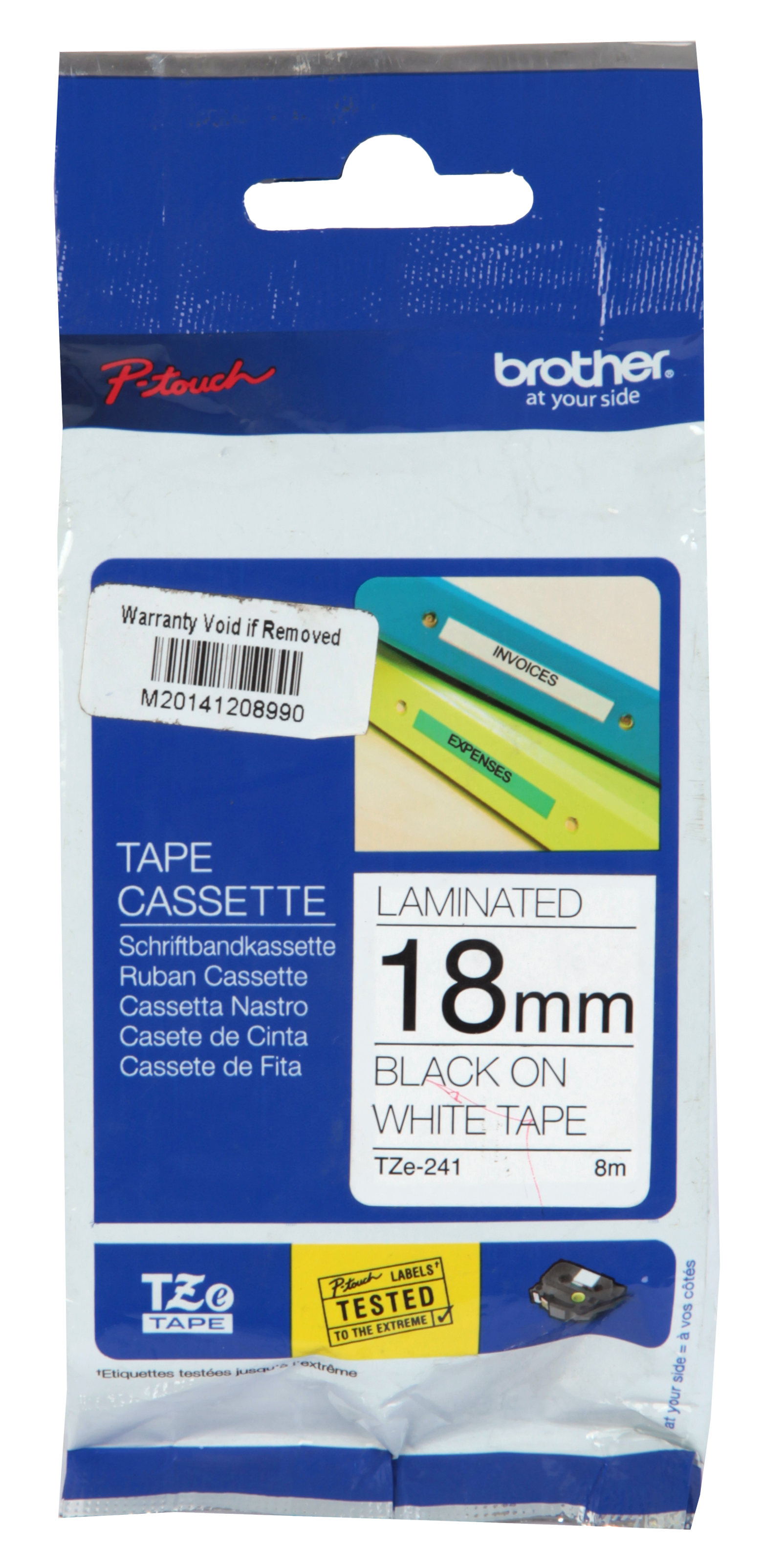 Brother Laminated Tape 8m X 18mm Black On White