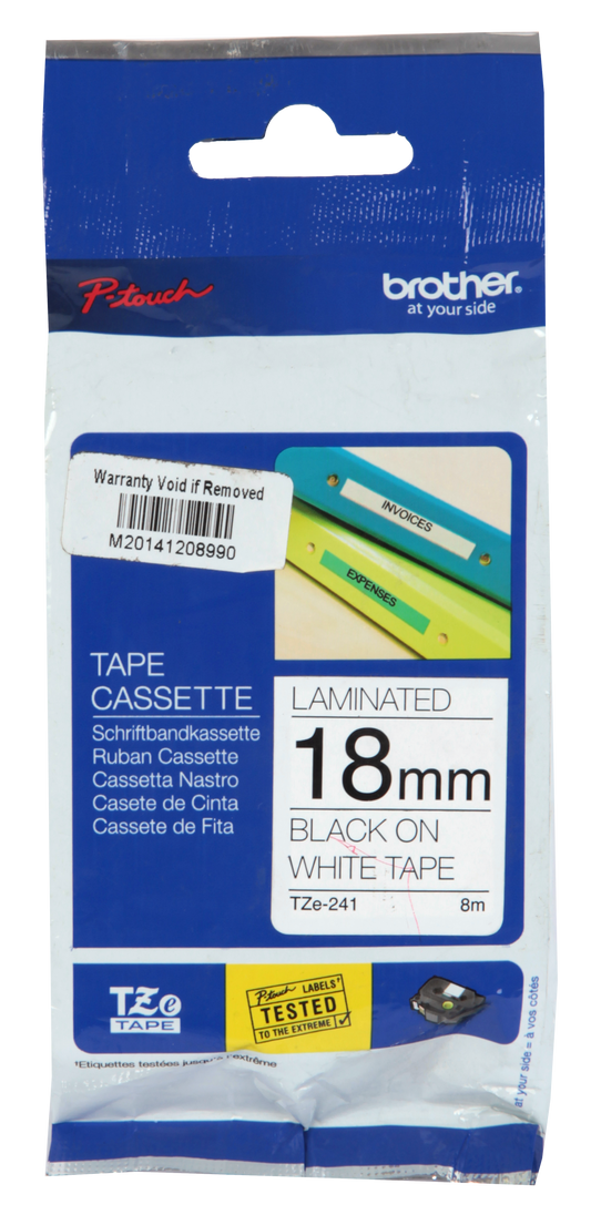 Brother Laminated Tape 8m X 18mm Black On White