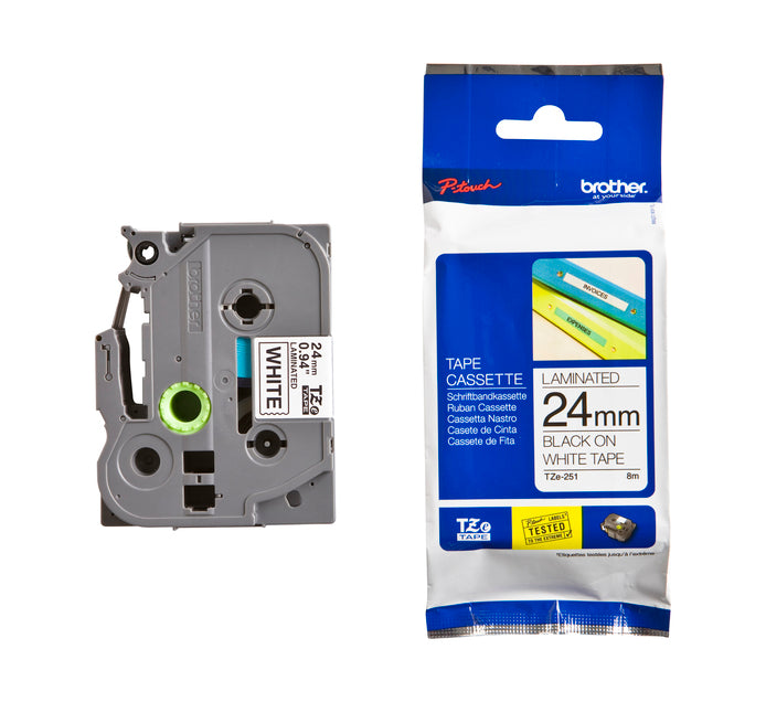Brother 24mm Black On White Laminated Tape - 8m