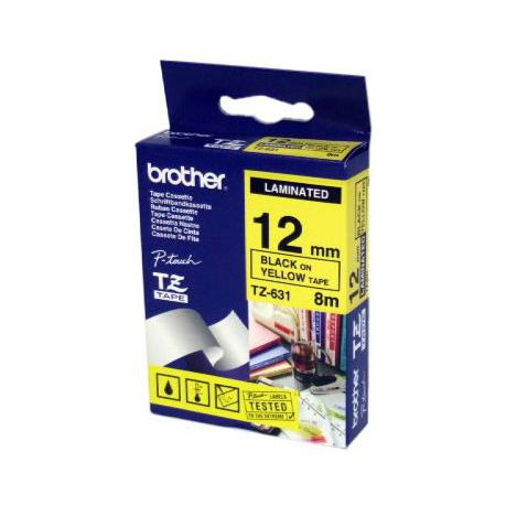 Brother 12mm Black On Yellow Laminated Tape - 8m
