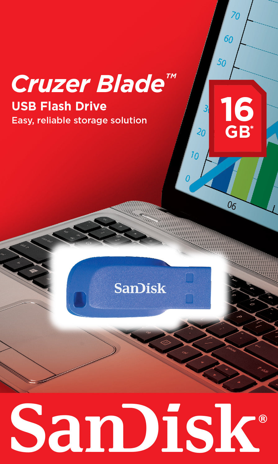 Sandisk Cruzer Blade USB Flash Drive 2.0 16gb Electric Blue