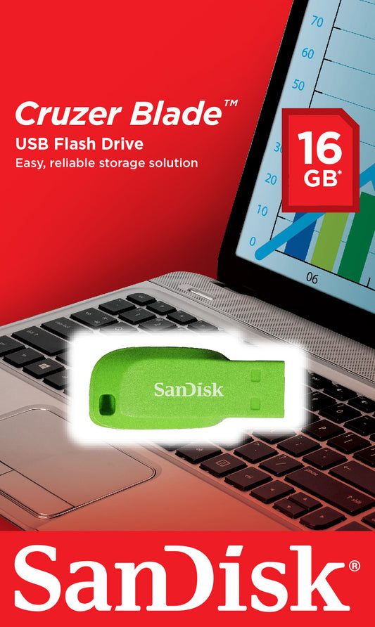 Sandisk Cruzer Blade USB Flash Drive 2.0 16gb Electric Green