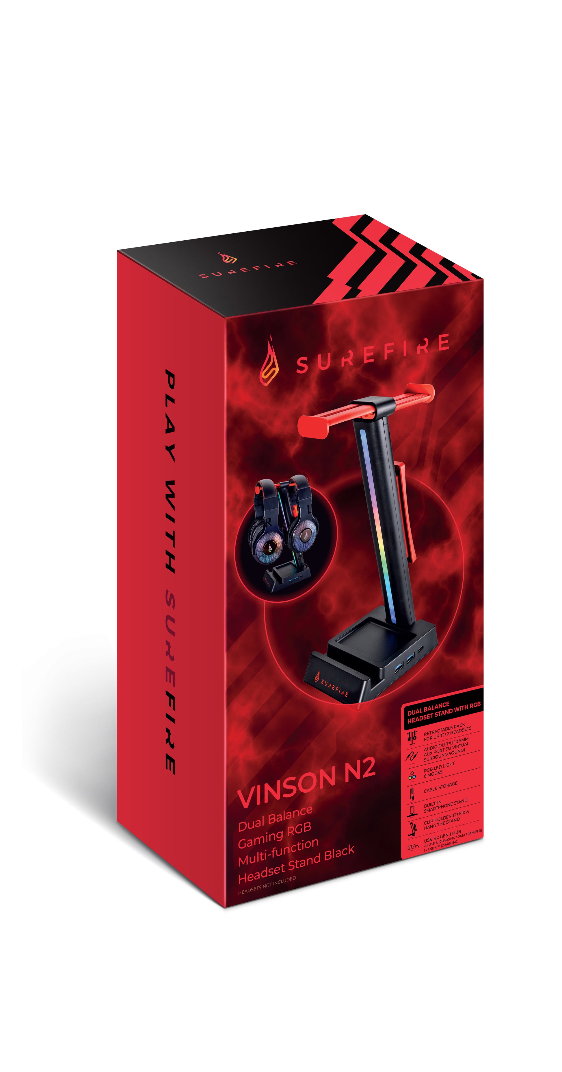 Surefire Vinson N2 Dual Balance Gaming Rgb Multi-function Headset Stand Black