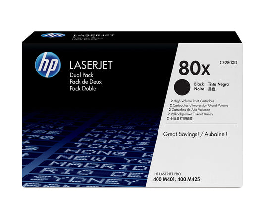HP 80X Dual Pack Original Black High Yield Toner Cartridge