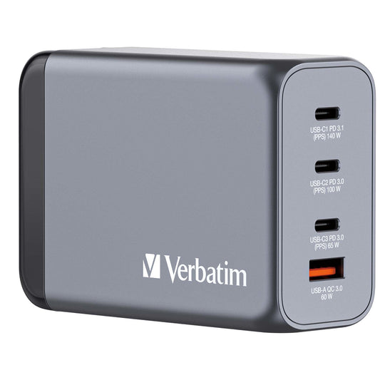 Verbatim GNC-240 Gan Charger 240W with 1 x USB-C 140W, 1 x USB-C 100W, 1 x USB-C 65W, 1 x USB-A Qc 3.0 (eu, Uk, Us)