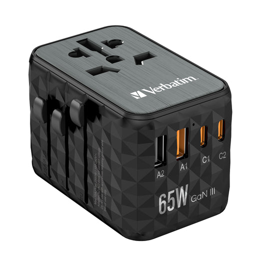 Verbatim UTA-05 Gan Iii Universal Travel Adapter with 2 x USB-C Pd 65W & Qc 4+, 2 x USB-A